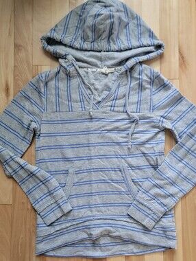 Roxy Light Gray & Blue Striped Pullover Hoodie Small